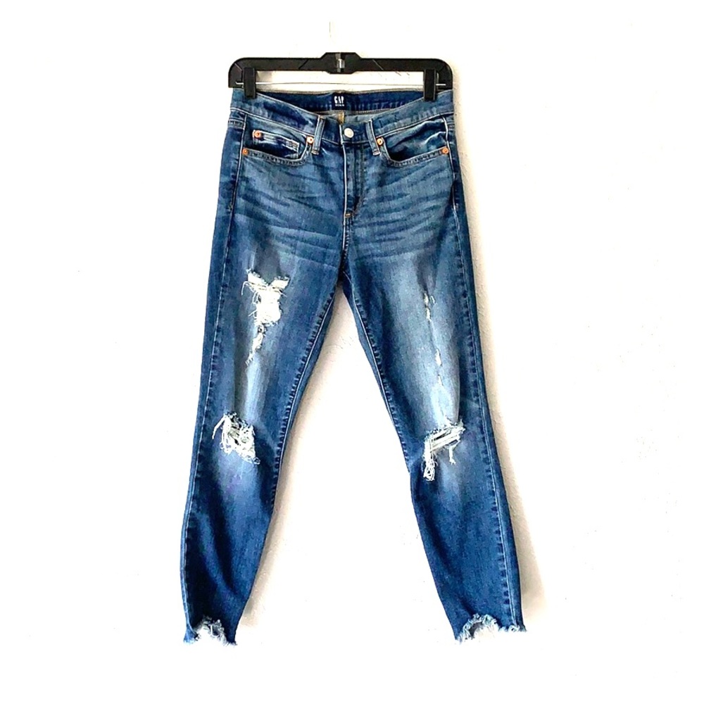 Gap True Skinny Mid-Rise Cropped Jeans/Destroyed